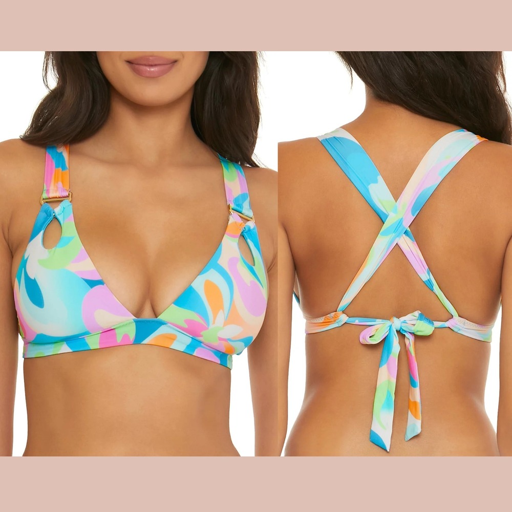 NWT $78 Becca [ D - Cup ] Miranda Nostalgic Buckle Bikini‎ Top Blue #7129